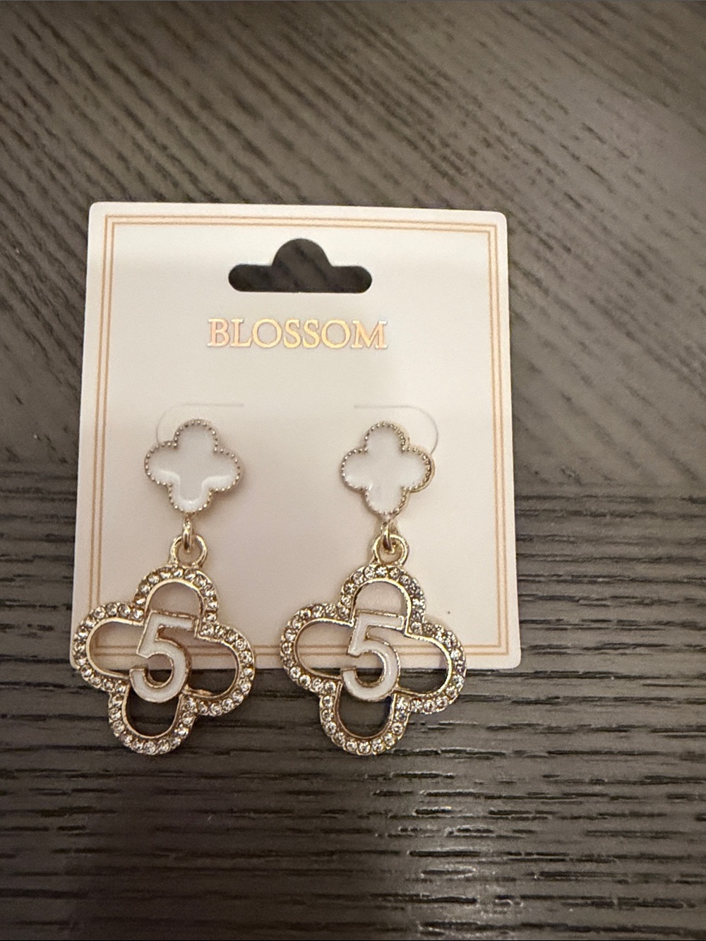 Blossom Gold-Tone White Number 5 Drop Earrings